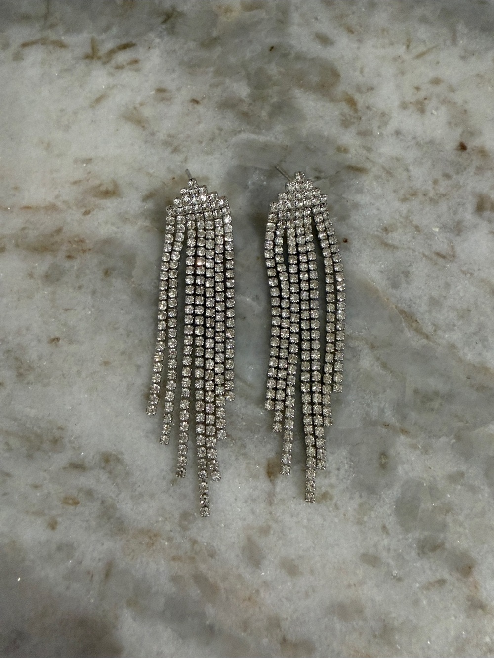 Silver Crystal Fringe Drop Earrings - Women Jewelry